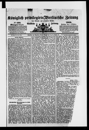 Königlich privilegirte Berlinische Zeitung von Staats- und gelehrten Sachen vom 01.10.1909
