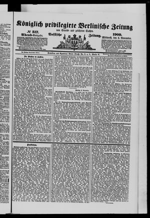 Königlich privilegirte Berlinische Zeitung von Staats- und gelehrten Sachen vom 03.11.1909