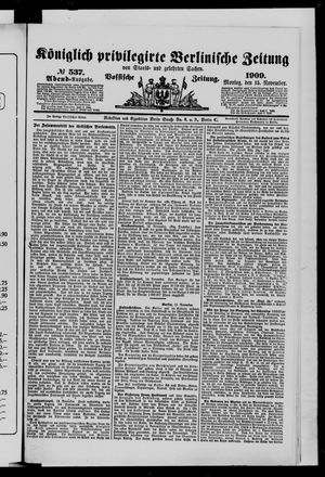 Königlich privilegirte Berlinische Zeitung von Staats- und gelehrten Sachen vom 15.11.1909