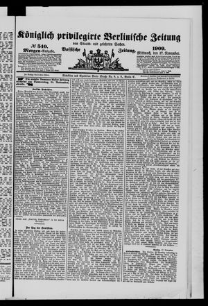 Königlich privilegirte Berlinische Zeitung von Staats- und gelehrten Sachen vom 17.11.1909