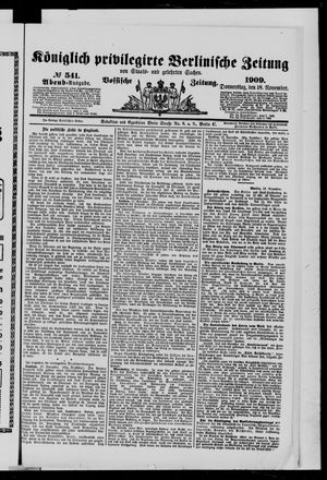 Königlich privilegirte Berlinische Zeitung von Staats- und gelehrten Sachen vom 18.11.1909