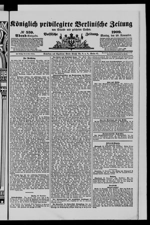 Königlich privilegirte Berlinische Zeitung von Staats- und gelehrten Sachen vom 29.11.1909