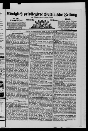 Königlich privilegirte Berlinische Zeitung von Staats- und gelehrten Sachen vom 11.12.1909