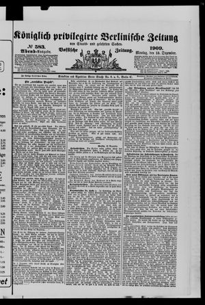 Königlich privilegirte Berlinische Zeitung von Staats- und gelehrten Sachen vom 13.12.1909