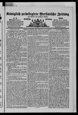 Königlich privilegirte Berlinische Zeitung von Staats- und gelehrten Sachen on Jan 3, 1910
