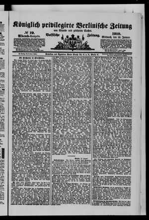 Königlich privilegirte Berlinische Zeitung von Staats- und gelehrten Sachen vom 12.01.1910