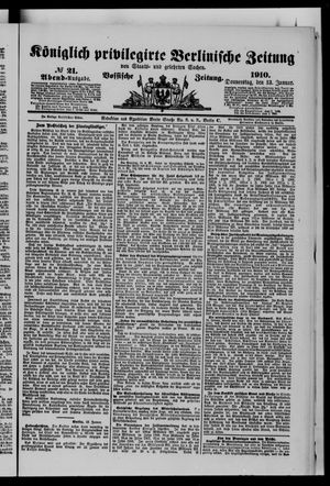 Königlich privilegirte Berlinische Zeitung von Staats- und gelehrten Sachen on Jan 13, 1910