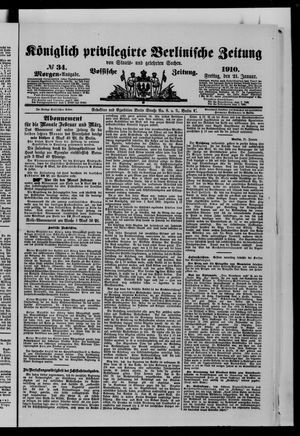 Königlich privilegirte Berlinische Zeitung von Staats- und gelehrten Sachen on Jan 21, 1910