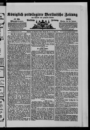 Königlich privilegirte Berlinische Zeitung von Staats- und gelehrten Sachen vom 24.01.1910