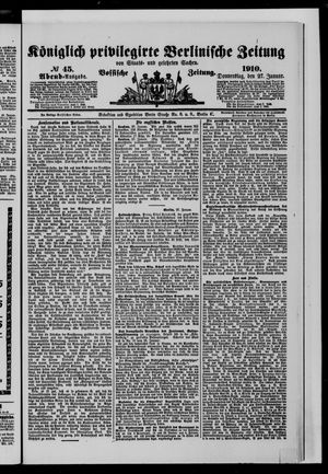 Königlich privilegirte Berlinische Zeitung von Staats- und gelehrten Sachen on Jan 27, 1910