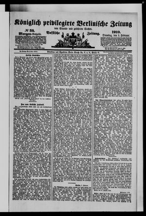 Königlich privilegirte Berlinische Zeitung von Staats- und gelehrten Sachen vom 01.02.1910