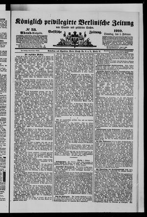 Königlich privilegirte Berlinische Zeitung von Staats- und gelehrten Sachen vom 01.02.1910