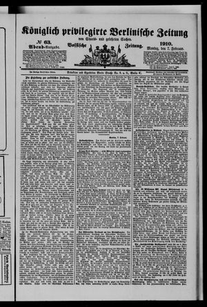 Königlich privilegirte Berlinische Zeitung von Staats- und gelehrten Sachen vom 07.02.1910