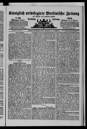 Königlich privilegirte Berlinische Zeitung von Staats- und gelehrten Sachen vom 09.02.1910
