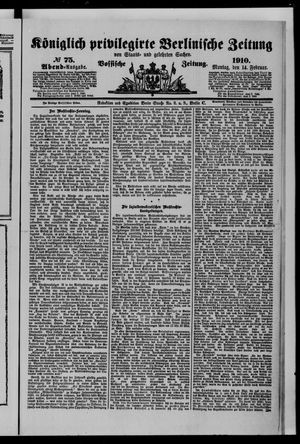 Königlich privilegirte Berlinische Zeitung von Staats- und gelehrten Sachen on Feb 14, 1910