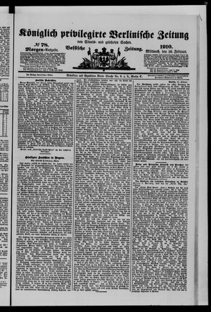 Königlich privilegirte Berlinische Zeitung von Staats- und gelehrten Sachen on Feb 16, 1910