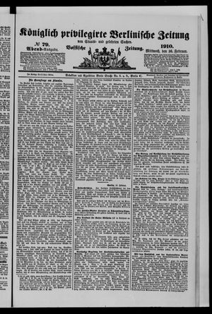 Königlich privilegirte Berlinische Zeitung von Staats- und gelehrten Sachen vom 16.02.1910