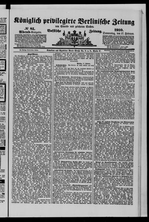 Königlich privilegirte Berlinische Zeitung von Staats- und gelehrten Sachen on Feb 17, 1910