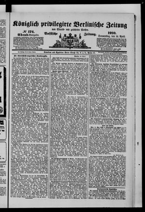 Königlich privilegirte Berlinische Zeitung von Staats- und gelehrten Sachen on Apr 14, 1910