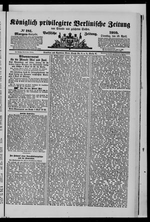 Königlich privilegirte Berlinische Zeitung von Staats- und gelehrten Sachen on Apr 19, 1910