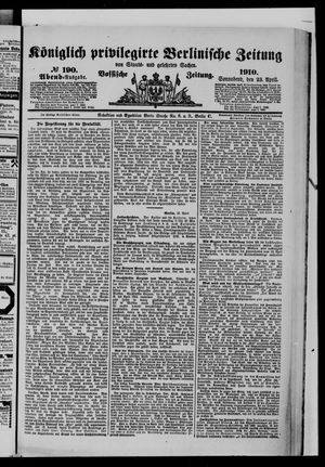 Königlich privilegirte Berlinische Zeitung von Staats- und gelehrten Sachen on Apr 23, 1910