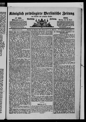 Königlich privilegirte Berlinische Zeitung von Staats- und gelehrten Sachen on Apr 25, 1910