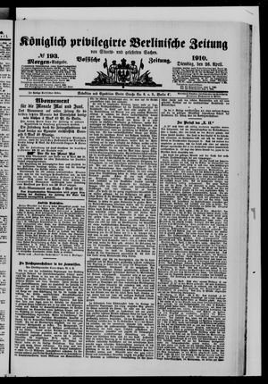 Königlich privilegirte Berlinische Zeitung von Staats- und gelehrten Sachen on Apr 26, 1910