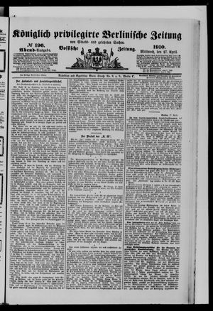 Königlich privilegirte Berlinische Zeitung von Staats- und gelehrten Sachen vom 27.04.1910