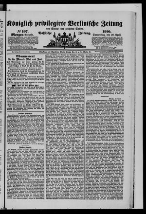 Königlich privilegirte Berlinische Zeitung von Staats- und gelehrten Sachen vom 28.04.1910