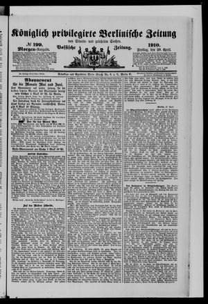 Königlich privilegirte Berlinische Zeitung von Staats- und gelehrten Sachen vom 29.04.1910
