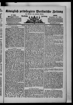 Königlich privilegirte Berlinische Zeitung von Staats- und gelehrten Sachen vom 07.05.1910