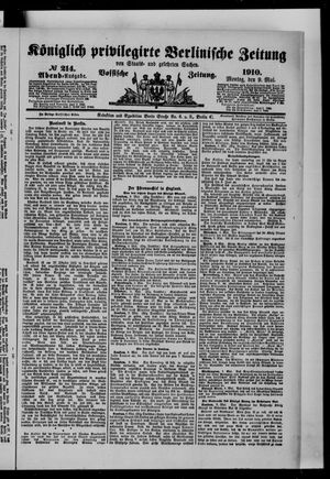 Königlich privilegirte Berlinische Zeitung von Staats- und gelehrten Sachen vom 09.05.1910