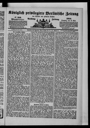 Königlich privilegirte Berlinische Zeitung von Staats- und gelehrten Sachen vom 10.05.1910