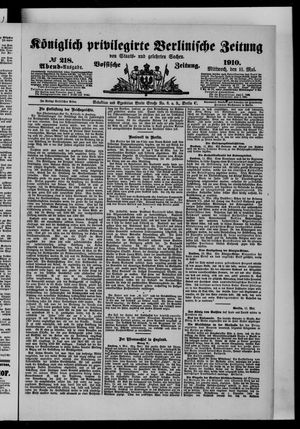 Königlich privilegirte Berlinische Zeitung von Staats- und gelehrten Sachen vom 11.05.1910