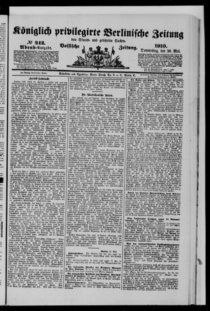 Königlich privilegirte Berlinische Zeitung von Staats- und gelehrten Sachen vom 26.05.1910