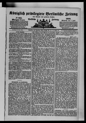 Königlich privilegirte Berlinische Zeitung von Staats- und gelehrten Sachen vom 01.06.1910