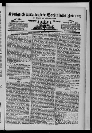 Königlich privilegirte Berlinische Zeitung von Staats- und gelehrten Sachen vom 14.06.1910