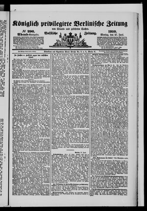 Königlich privilegirte Berlinische Zeitung von Staats- und gelehrten Sachen vom 27.06.1910