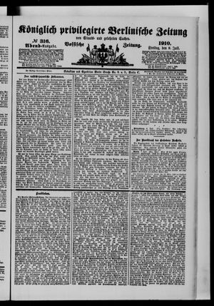 Königlich privilegirte Berlinische Zeitung von Staats- und gelehrten Sachen vom 08.07.1910
