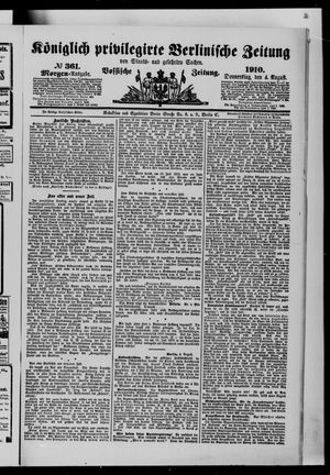 Königlich privilegirte Berlinische Zeitung von Staats- und gelehrten Sachen vom 04.08.1910