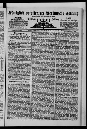 Königlich privilegirte Berlinische Zeitung von Staats- und gelehrten Sachen vom 20.08.1910