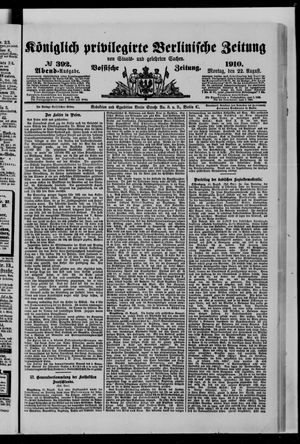 Königlich privilegirte Berlinische Zeitung von Staats- und gelehrten Sachen on Aug 22, 1910