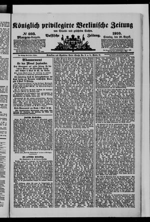 Königlich privilegirte Berlinische Zeitung von Staats- und gelehrten Sachen vom 28.08.1910