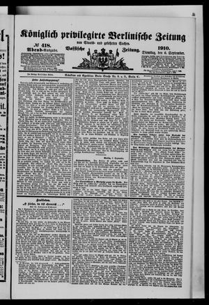 Königlich privilegirte Berlinische Zeitung von Staats- und gelehrten Sachen vom 06.09.1910