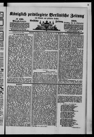 Königlich privilegirte Berlinische Zeitung von Staats- und gelehrten Sachen vom 13.09.1910