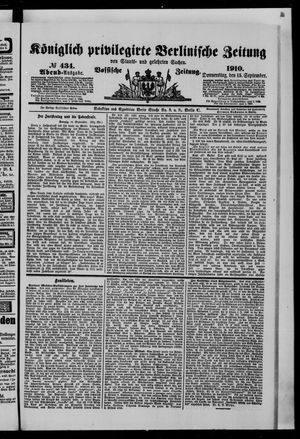 Königlich privilegirte Berlinische Zeitung von Staats- und gelehrten Sachen vom 15.09.1910