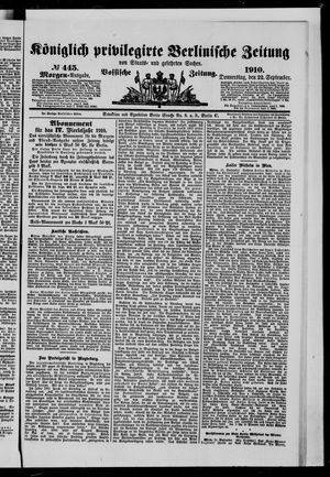 Königlich privilegirte Berlinische Zeitung von Staats- und gelehrten Sachen on Sep 22, 1910