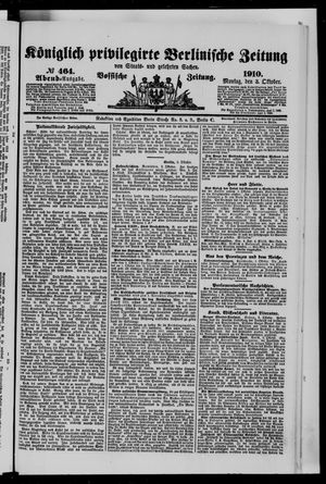 Königlich privilegirte Berlinische Zeitung von Staats- und gelehrten Sachen vom 03.10.1910