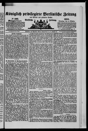 Königlich privilegirte Berlinische Zeitung von Staats- und gelehrten Sachen on Oct 4, 1910