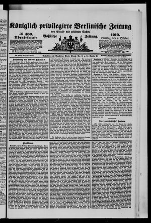 Königlich privilegirte Berlinische Zeitung von Staats- und gelehrten Sachen on Oct 4, 1910